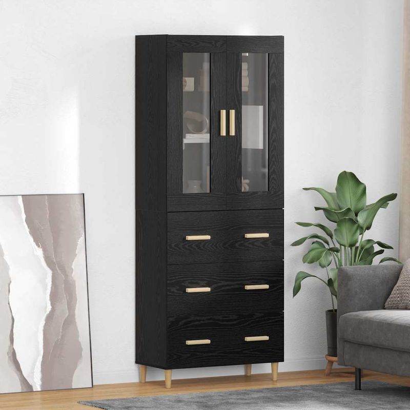 Casa si Gradina - Mobilier - Comode si corpuri - Comode - Bufet Pe perete cu sertar 2 pcs Stejar Negru Lemn compozit - Infinity.ro