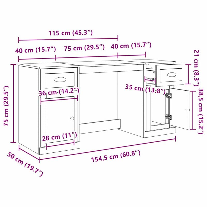 Casa si Gradina - Mobilier - Mese si birouri - Birouri - Birou cu dulap Stejar Negru 154,5 x 50 x 75 cm Lemn compozit - Infinity.ro