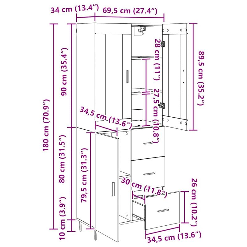 Casa si Gradina - Mobilier - Comode si corpuri - Corpuri bucatarie - Bufet 2 pcs Stejar Negru 69,5 x 34 x 180 cm Lemn compozit - Infinity.ro