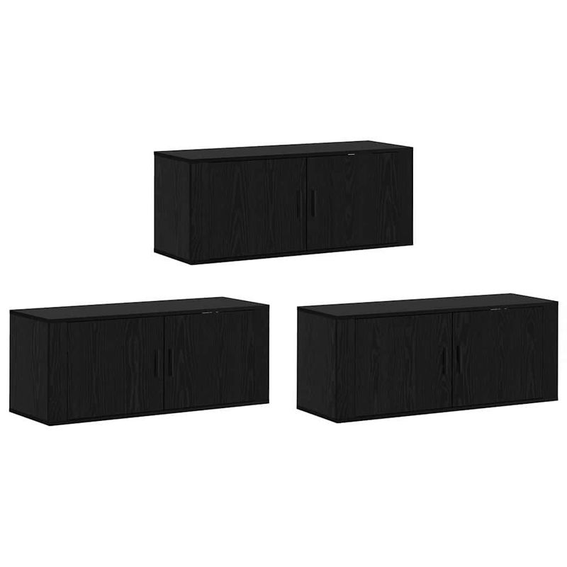 Casa si Gradina - Mobilier - Seturi de mobilier - Seturi living - Set Dulap TV montat pe perete Pe perete 3 pcs Stejar Negru - Infinity.ro