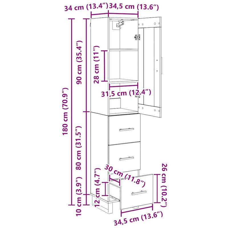 Casa si Gradina - Mobilier - Comode si corpuri - Corpuri bucatarie - Bufet cu sertar Lemn Vechi 69,5 x 34 x 180 cm Lemn compozit - Infinity.ro