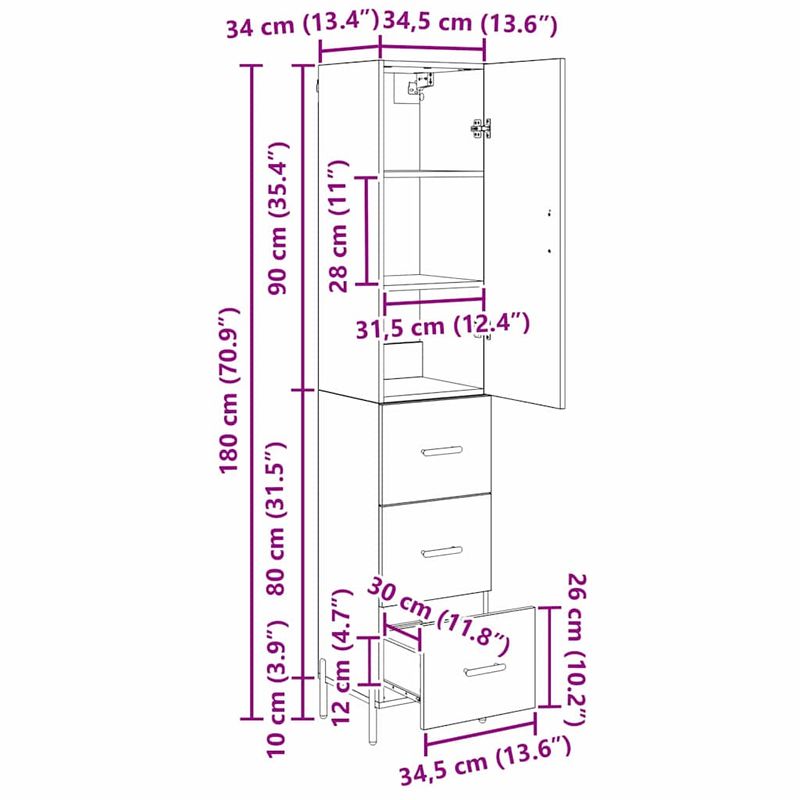 Casa si Gradina - Mobilier - Comode si corpuri - Corpuri bucatarie - Bufet cu sertar Lemn Vechi 34,5 x 34 x 180 cm Lemn compozit - Infinity.ro