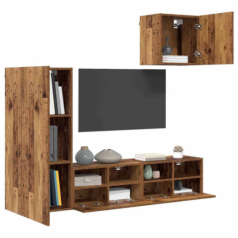 Casa si Gradina - Mobilier - Comode si corpuri - Comode - Unitati pentru Pereti de TV 4 pcs Lemn Vechi Lemn compozit - Infinity.ro