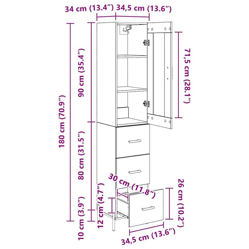 Casa si Gradina - Mobilier - Comode si corpuri - Corpuri bucatarie - Bufet cu sertar Lemn Vechi 34,5 x 34 x 180 cm Lemn compozit - Infinity.ro