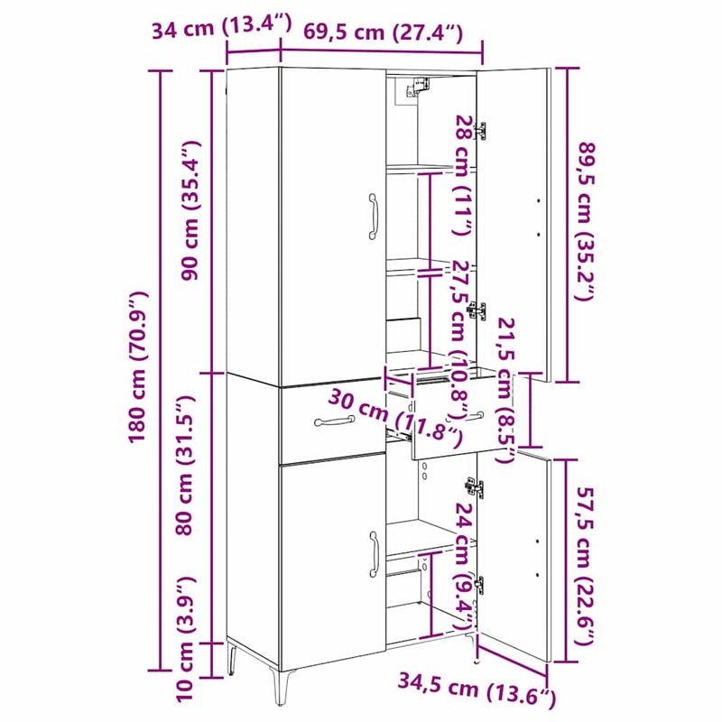 Casa si Gradina - Mobilier - Comode si corpuri - Comode - Bufet Pe perete Stejar Negru 69,5 x 34 x 180 cm Lemn compozit - Infinity.ro