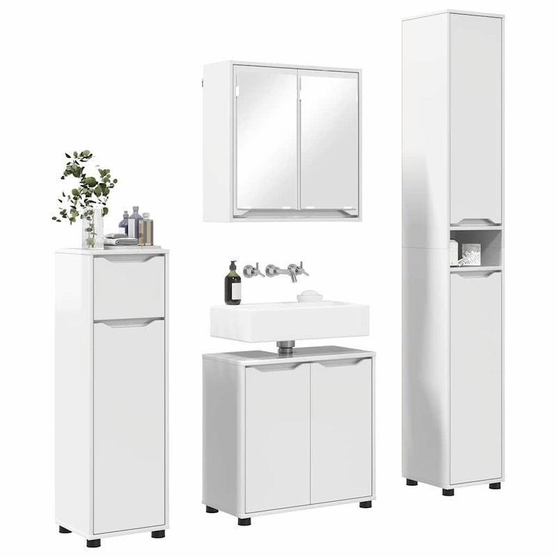 Casa si Gradina - Mobilier - Seturi de mobilier - Seturi baie - Set de mobilier pentru baie 4 pcs Alb lucios Lemn compozit - Infinity.ro