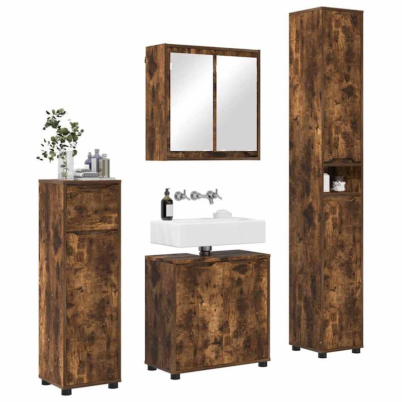 Casa si Gradina - Mobilier - Seturi de mobilier - Seturi baie - Set de mobilier pentru baie 4 pcs Stejar fumuriu Lemn compozit - Infinity.ro