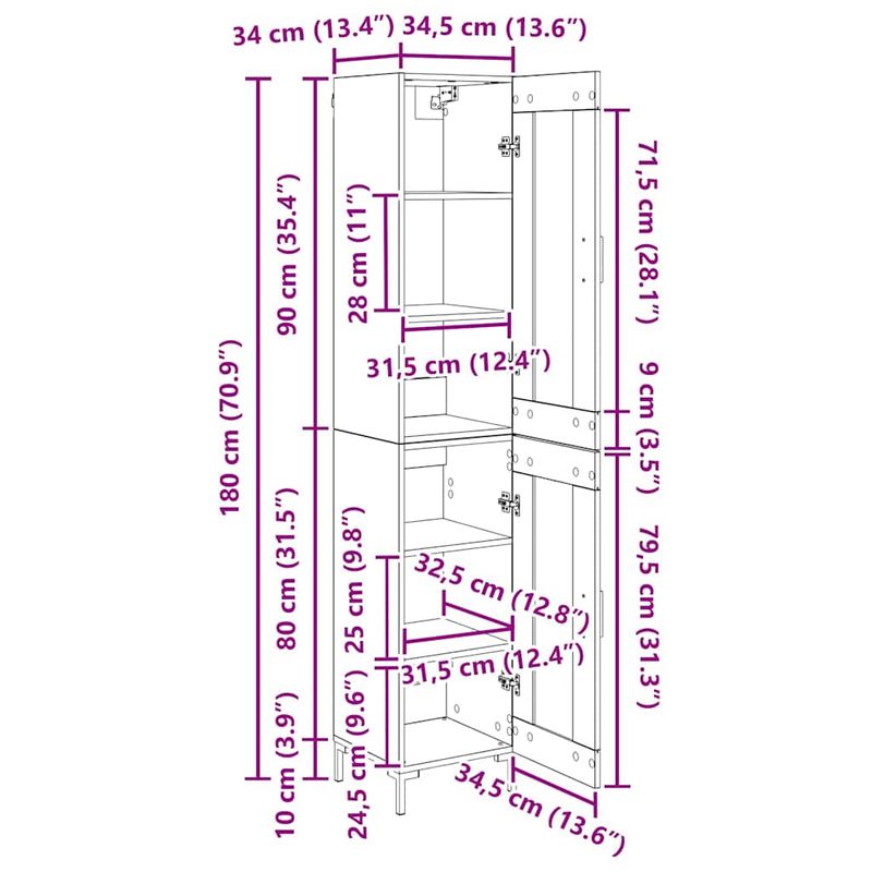 Casa si Gradina - Mobilier - Comode si corpuri - Corpuri bucatarie - Bufet Lemn Vechi 34,5 x 34 x 180 cm Lemn compozit - Infinity.ro
