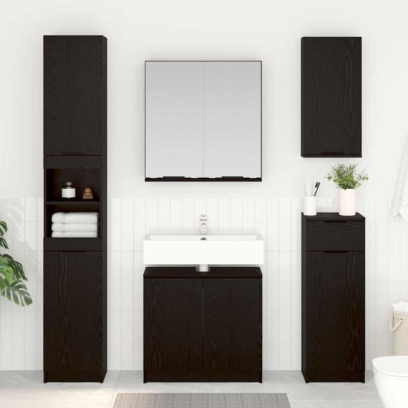 Casa si Gradina - Mobilier - Seturi de mobilier - Seturi baie - Set dulap baie cu raft cu usa 3 pcs Stejar Negru Lemn compozit - Infinity.ro