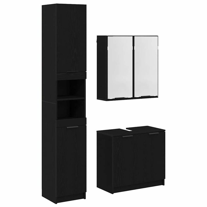 Casa si Gradina - Mobilier - Seturi de mobilier - Seturi baie - Set dulap baie cu raft cu usa 3 pcs Stejar Negru Lemn compozit - Infinity.ro