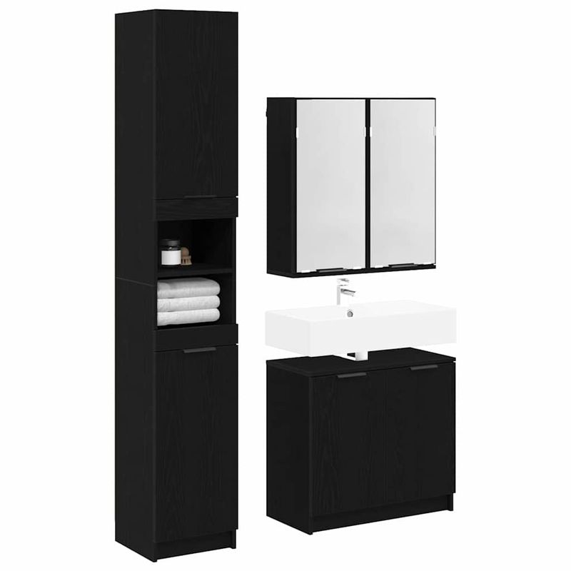 Casa si Gradina - Mobilier - Seturi de mobilier - Seturi baie - Set dulap baie cu raft cu usa 3 pcs Stejar Negru Lemn compozit - Infinity.ro