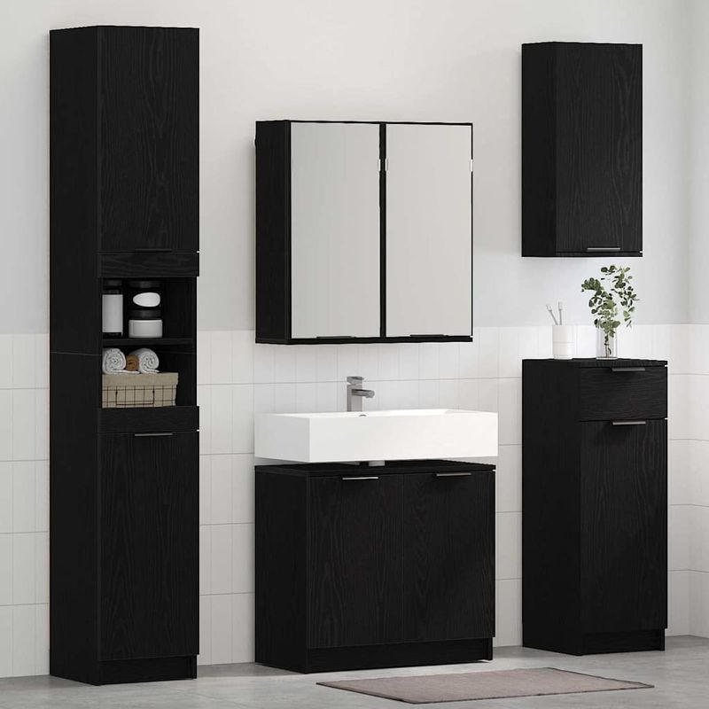 Casa si Gradina - Mobilier - Seturi de mobilier - Seturi baie - Set dulap baie cu raft cu usa 3 pcs Stejar Negru Lemn compozit - Infinity.ro