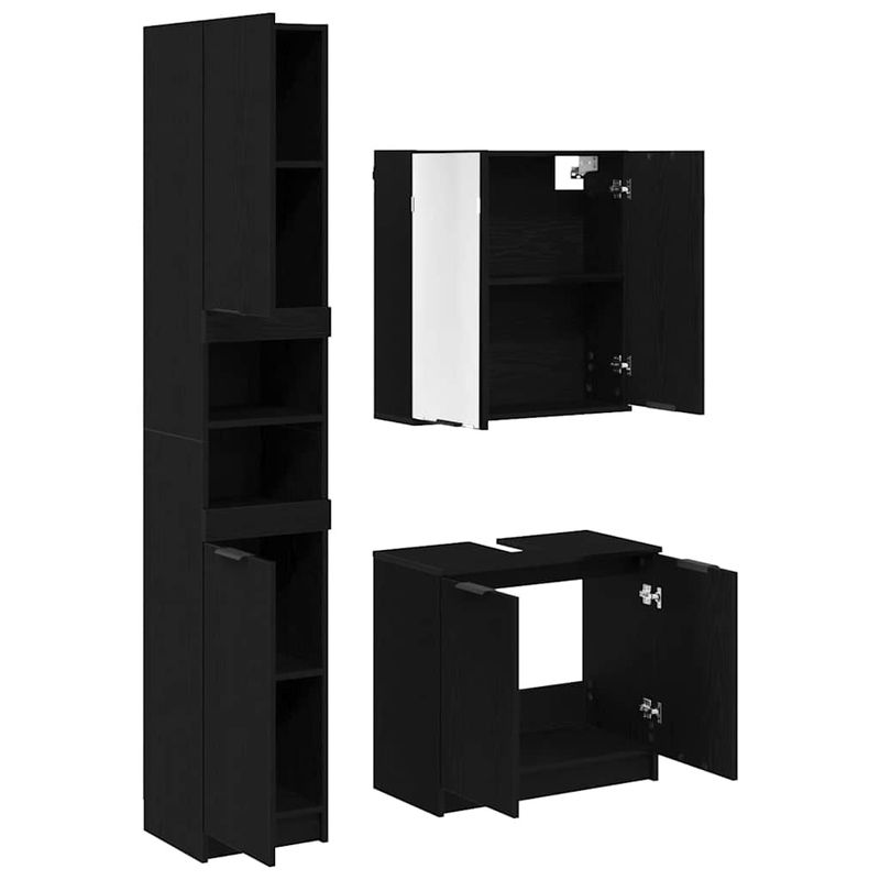 Casa si Gradina - Mobilier - Seturi de mobilier - Seturi baie - Set dulap baie cu raft cu usa 3 pcs Stejar Negru Lemn compozit - Infinity.ro