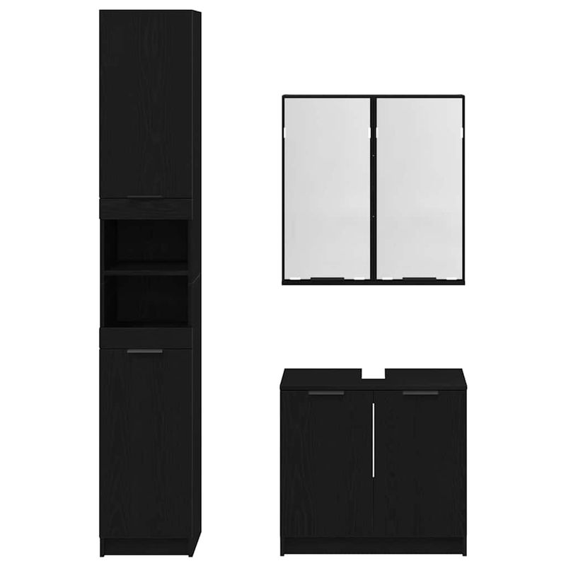 Casa si Gradina - Mobilier - Seturi de mobilier - Seturi baie - Set dulap baie cu raft cu usa 3 pcs Stejar Negru Lemn compozit - Infinity.ro