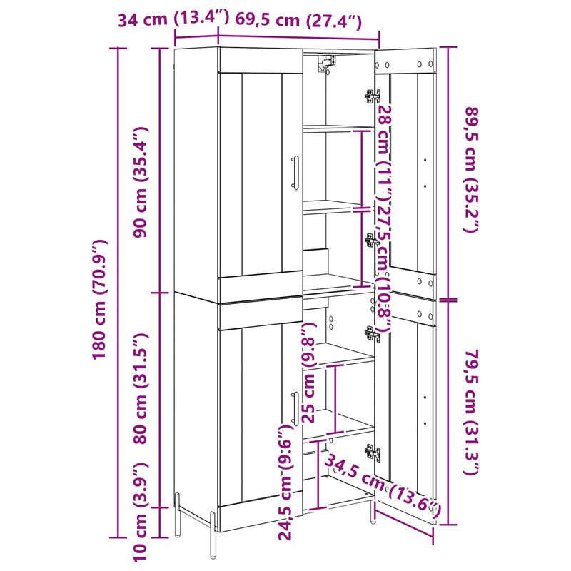 Casa si Gradina - Mobilier - Comode si corpuri - Corpuri bucatarie - Bufet Pe perete Stejar Negru 69,5 x 34 x 180 cm Lemn compozit - Infinity.ro