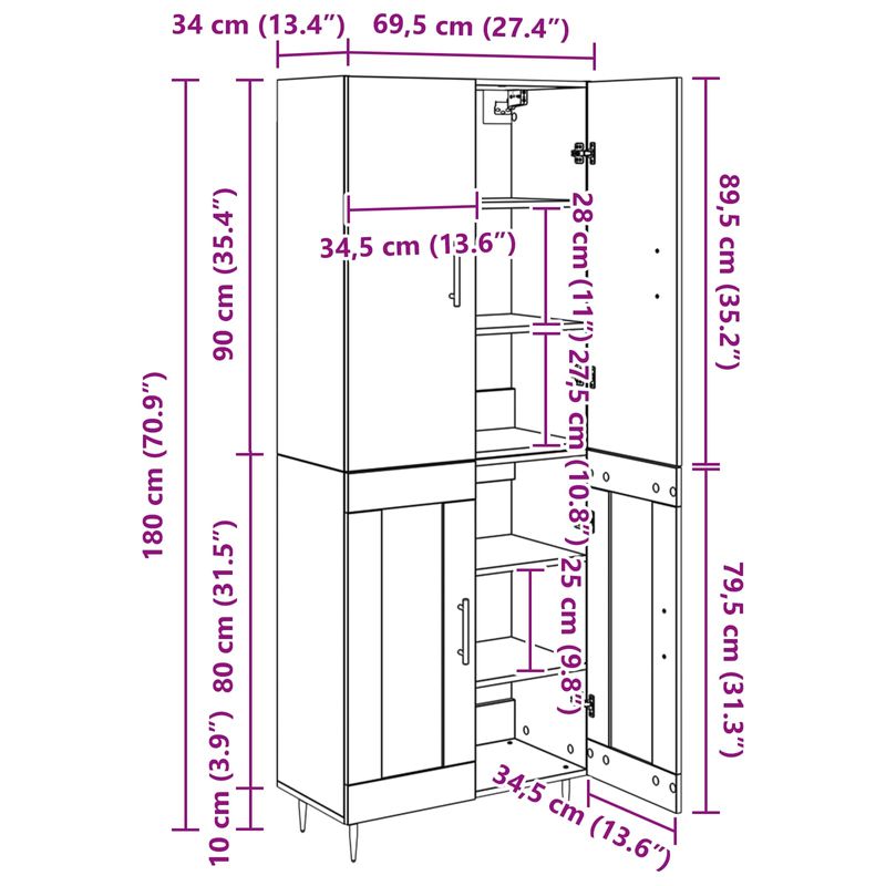 Casa si Gradina - Mobilier - Comode si corpuri - Comode - Bufet Pe perete Stejar Negru 69,5 x 34 x 180 cm Lemn compozit - Infinity.ro