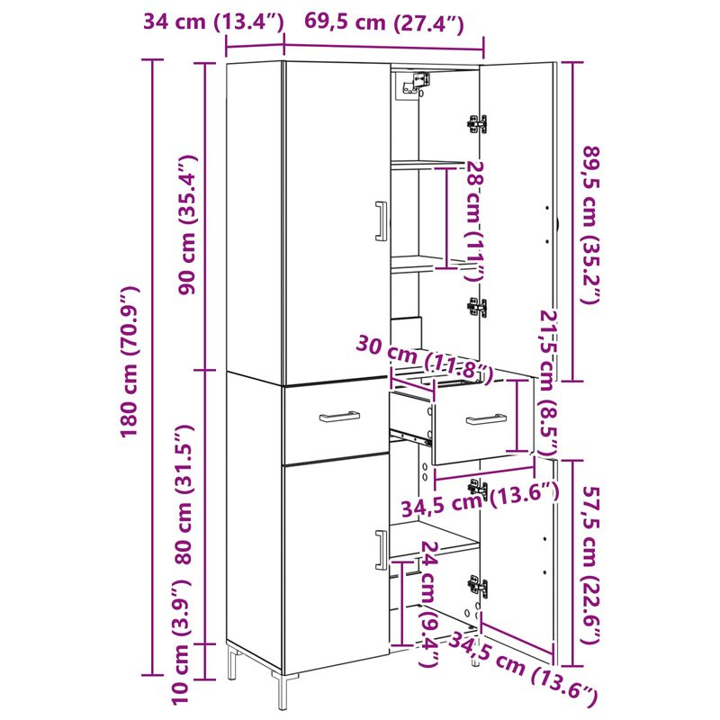 Casa si Gradina - Mobilier - Comode si corpuri - Corpuri bucatarie - Bufet Pe perete Stejar Negru 69,5 x 34 x 180 cm Lemn compozit - Infinity.ro