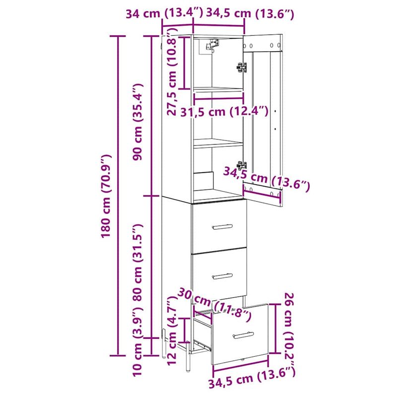 Casa si Gradina - Mobilier - Comode si corpuri - Corpuri bucatarie - Bufet cu sertar Stejar Negru 34,5 x 34 x 180 cm Lemn compozit - Infinity.ro