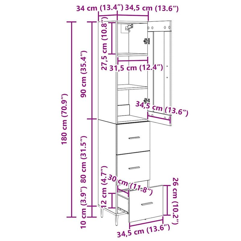 Casa si Gradina - Mobilier - Comode si corpuri - Corpuri bucatarie - Bufet cu sertar Stejar Negru 34,5 x 34 x 180 cm Lemn compozit - Infinity.ro