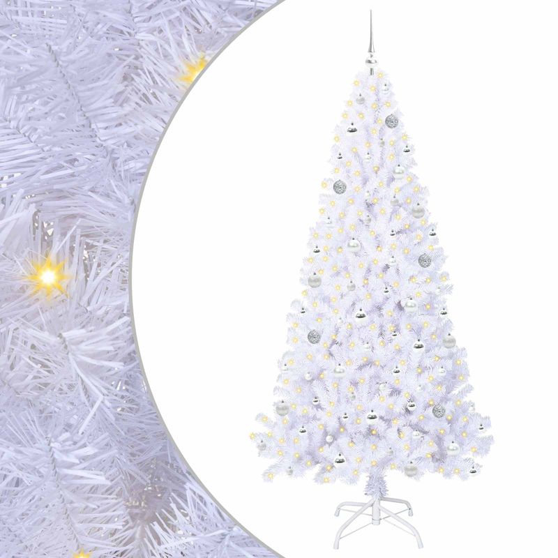 Casa si Gradina - Decoratiuni - Decoratiuni de sezon - Brad de Craciun artificial cu 300 LED Alb 210 cm PVC si Otel - Infinity.ro