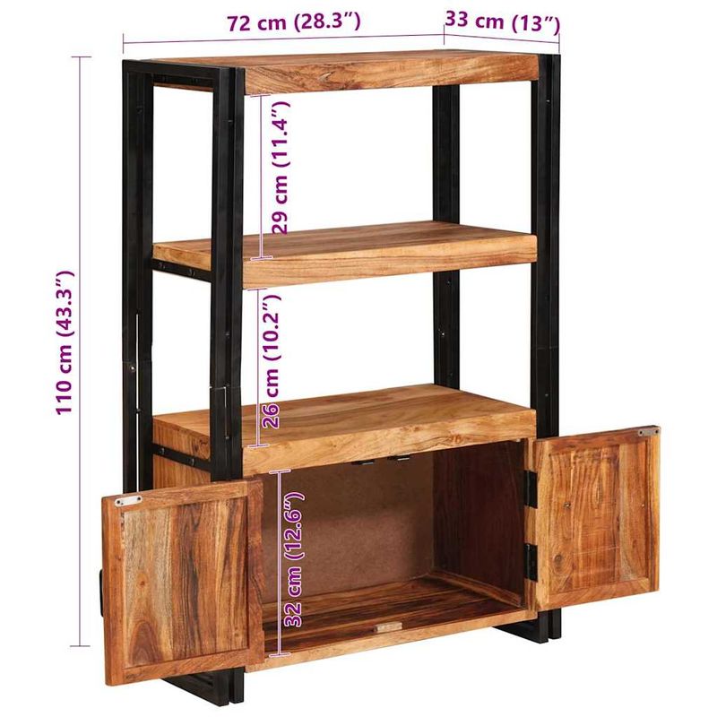 Casa si Gradina - Mobilier - Biblioteci si rafturi - Biblioteci - Raft cu usi Maro 72 x 33 x 110 cm Lemn masiv de acacia si metal - Infinity.ro