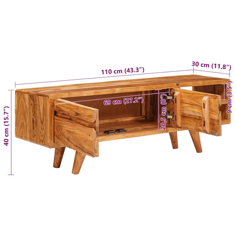 Casa si Gradina - Mobilier - Comode si corpuri - Comode - Cabinet TV cu raft Maro 110 x 30 x 40 cm Lemn Solid de Acacia - Infinity.ro