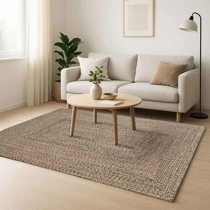 Casa si Gradina - Textile si covoare - Covoare - Covoare casa - Covor Natural si negru 160 x 160 cm Iuta - Infinity.ro