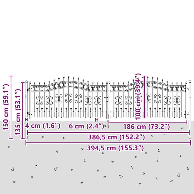 Casa si Gradina - Constructii - Usi interior, exterior si garaj - Usi garaj - Poarta din Gard cu Varf de Lanca Gri 404 x 100 cm Otel - Infinity.ro