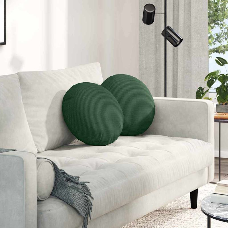 Casa si Gradina - Textile si covoare - Perne si pilote - Perne decorative - Perne de Sezut 2 pcs Verde inchis Ø 40 cm Tesatura din corduroy - Infinity.ro