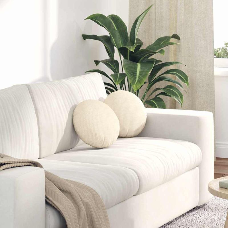 Casa si Gradina - Textile si covoare - Perne si pilote - Perne decorative - Perne de Sezut 2 pcs Crem Ø 30 cm Tesatura din corduroy - Infinity.ro