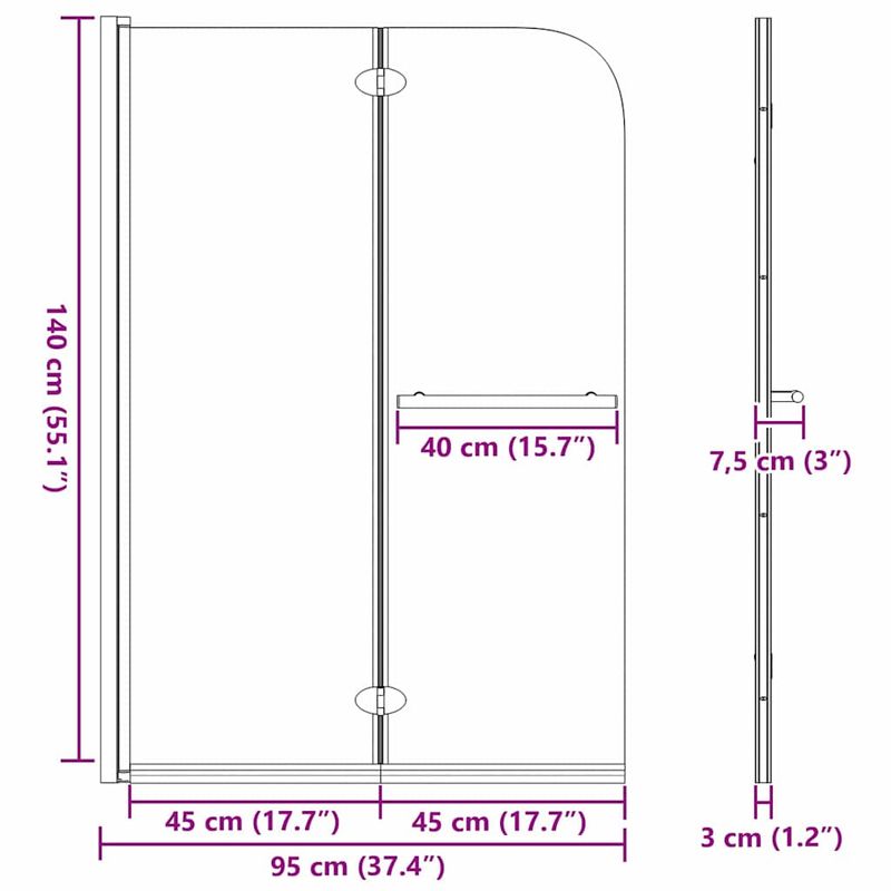 Casa si Gradina - Sanitare - Cazi si cabine de dus - Paravane si usi - Paravan dus Manual Negru 120 x 140 cm Sticla ESG si aluminiu - Infinity.ro