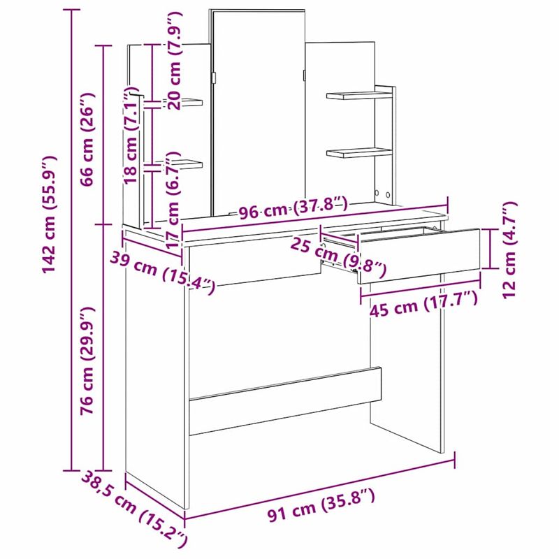 Casa si Gradina - Mobilier - Comode si corpuri - Masute de toaleta - Masa de Imbracat cu Oglinda Stejar Negru 96 x 39 x 142 cm - Infinity.ro