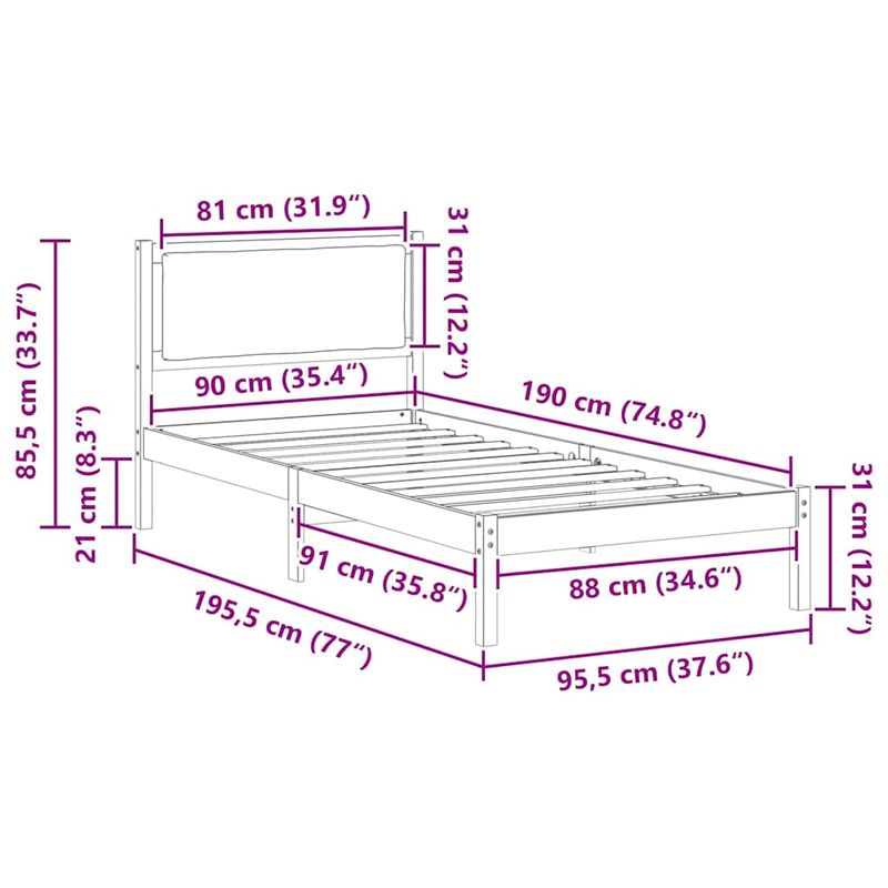 Casa si Gradina - Mobilier - Paturi si accesorii - Paturi - Cadru de pat Gri deschis 90 x 190 cm Lemn de pin masiv - Infinity.ro