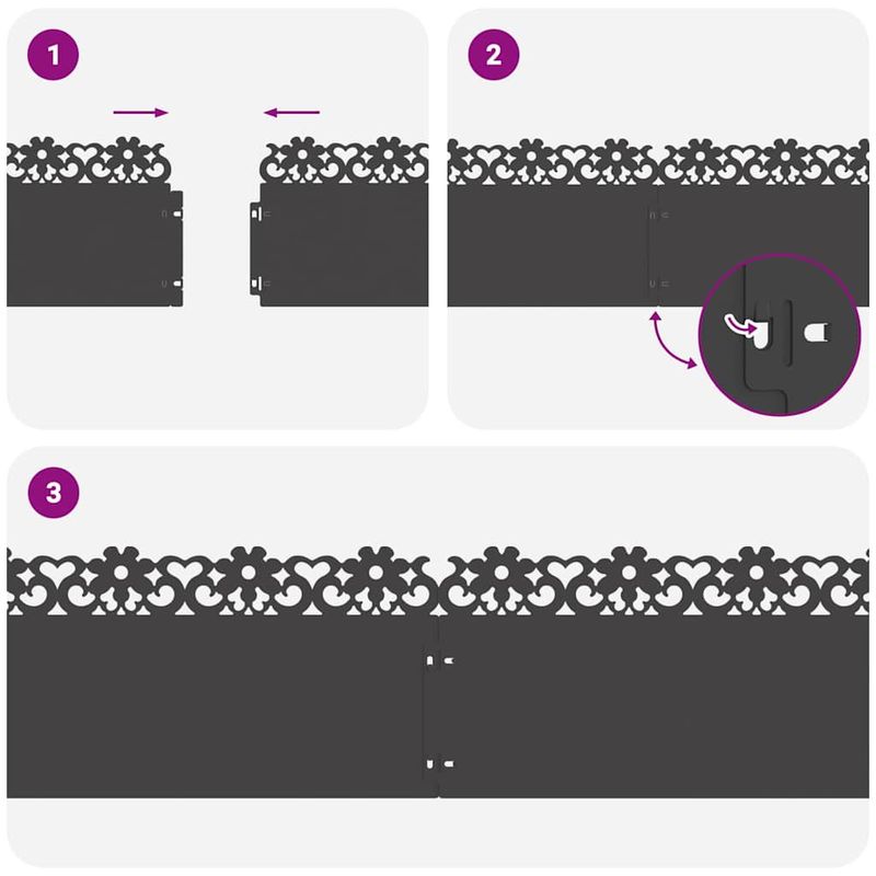 Casa si Gradina - Gradina si terasa - Garduri, panouri si accesorii - Borduri pentru gazon 30 pcs Negru 103 x 0,05 x 22 cm Otel - Infinity.ro