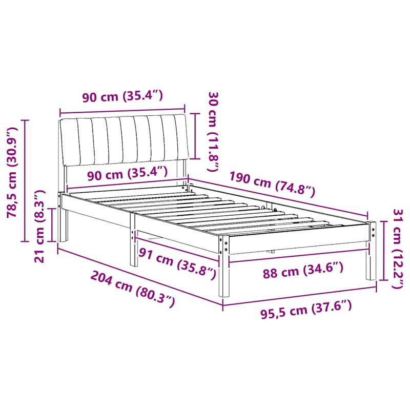 Casa si Gradina - Mobilier - Paturi si accesorii - Paturi - Cadru de pat Maro si negru 90 x 190 cm Lemn masiv de pin - Infinity.ro