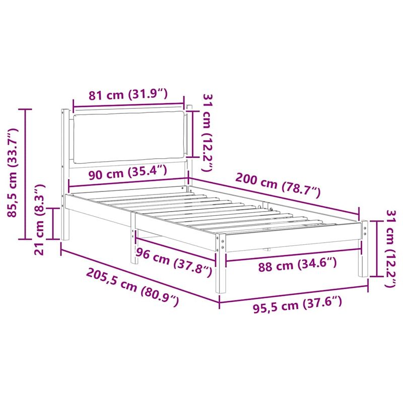 Casa si Gradina - Mobilier - Paturi si accesorii - Paturi - Cadru de pat Gri inchis 90 x 200 cm Lemn de pin masiv - Infinity.ro