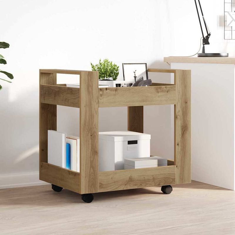 Casa si Gradina - Mobilier - Organizare si depozitare - Cutii depozitare - Carucior Birou Stejar Artizanal 60 x 45 x 60 cm Lemn compozit - Infinity.ro