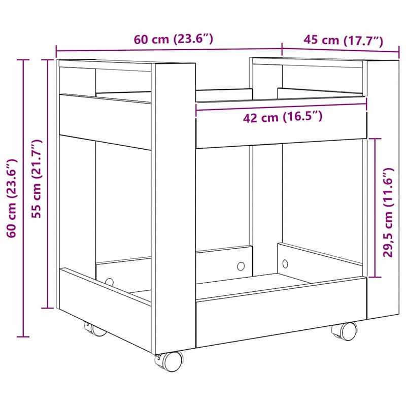 Casa si Gradina - Mobilier - Organizare si depozitare - Cutii depozitare - Carucior Birou Stejar Artizanal 60 x 45 x 60 cm Lemn compozit - Infinity.ro