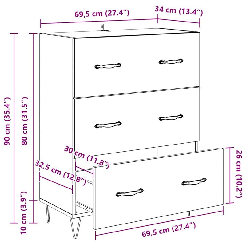 Casa si Gradina - Mobilier - Comode si corpuri - Comode - Bufet Lemn Vechi 69,5 x 34 x 90 cm Lemn Ingineresc si Fier - Infinity.ro