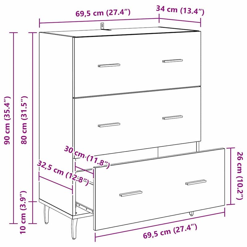 Casa si Gradina - Mobilier - Comode si corpuri - Comode - Bufet Lemn Vechi 69,5 x 34 x 90 cm Lemn Ingineresc si Fier - Infinity.ro