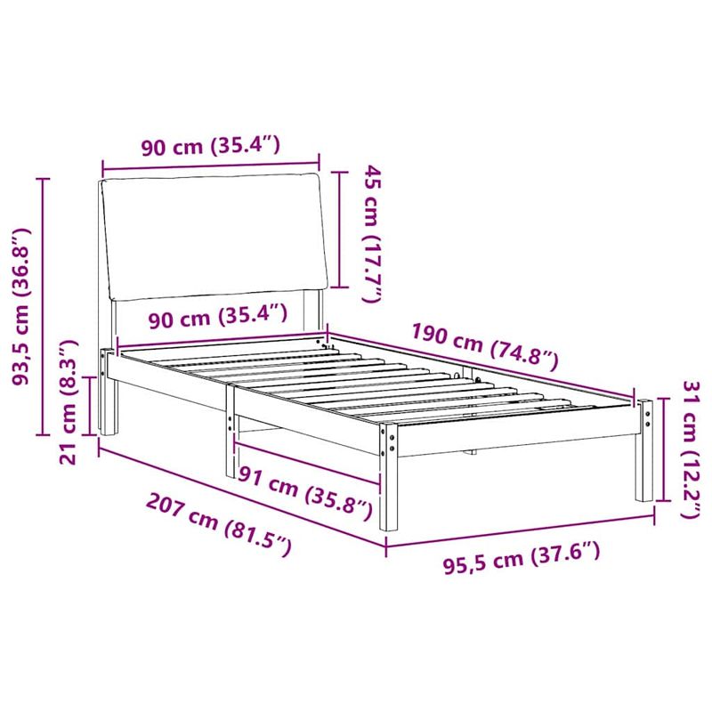 Casa si Gradina - Mobilier - Paturi si accesorii - Paturi - Cadru de pat Maroniu si taupe 90 x 190 cm Lemn masiv de pin - Infinity.ro