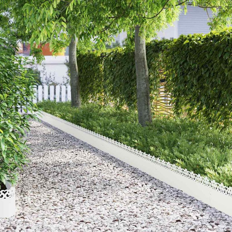 Casa si Gradina - Gradina si terasa - Garduri, panouri si accesorii - Borduri pentru gazon 30 pcs Alb 103 x 0,05 x 22 cm Otel - Infinity.ro