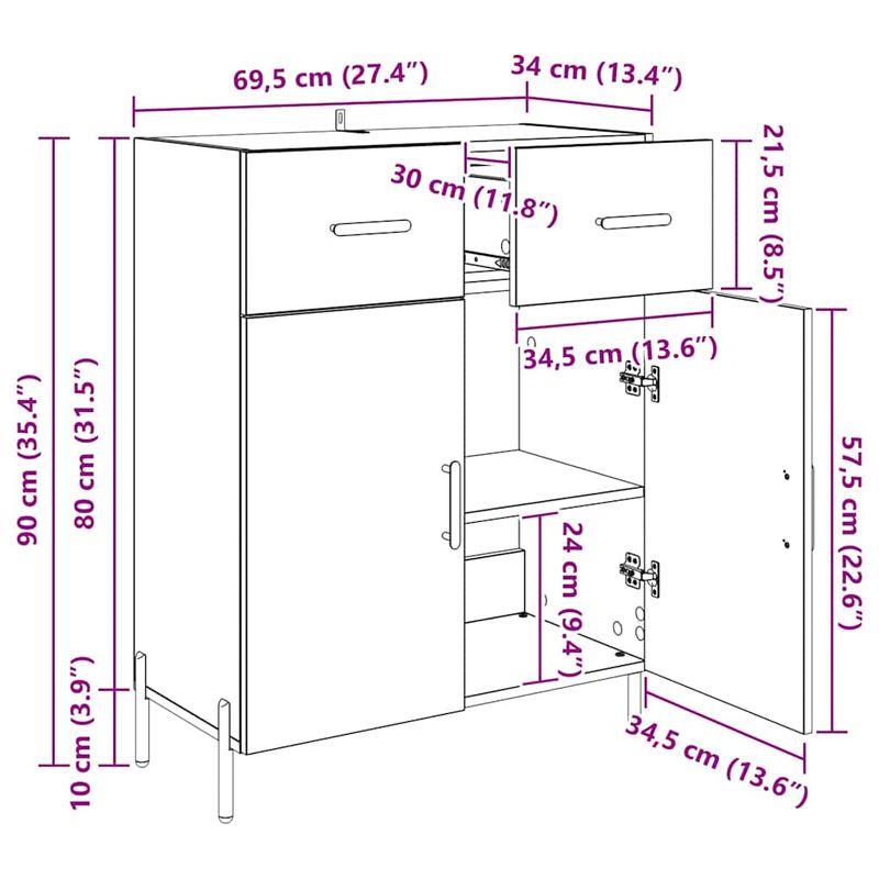 Casa si Gradina - Mobilier - Comode si corpuri - Comode - Bufet cu sertar Stejar Negru 69,5 x 34 x 90 cm Lemn compozit - Infinity.ro