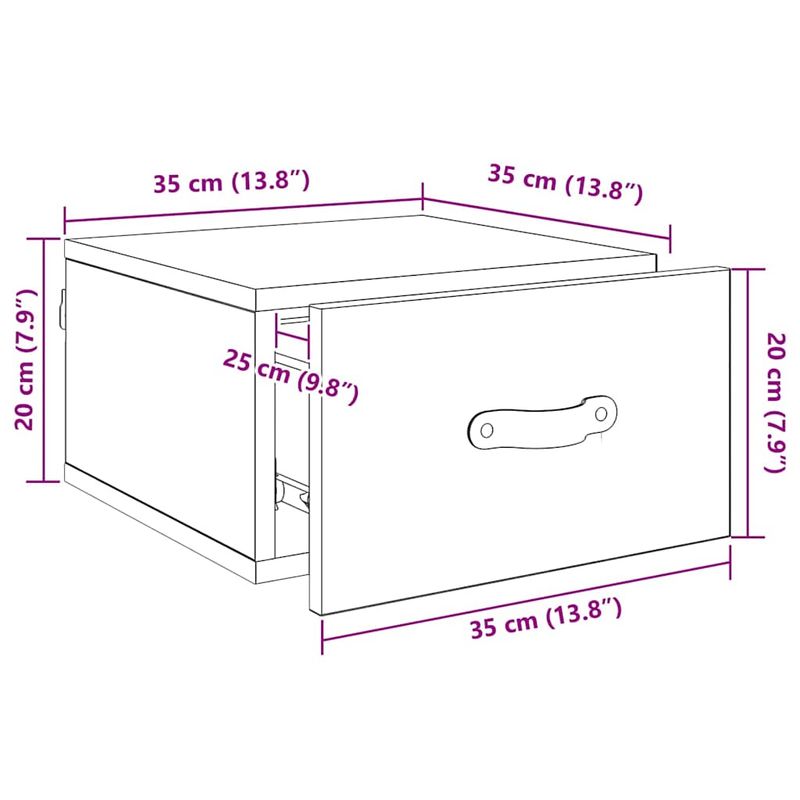 Casa si Gradina - Mobilier - Comode si corpuri - Noptiere - Noptiera suspendata Stejar Artizanal 35 x 35 x 20 cm - Infinity.ro