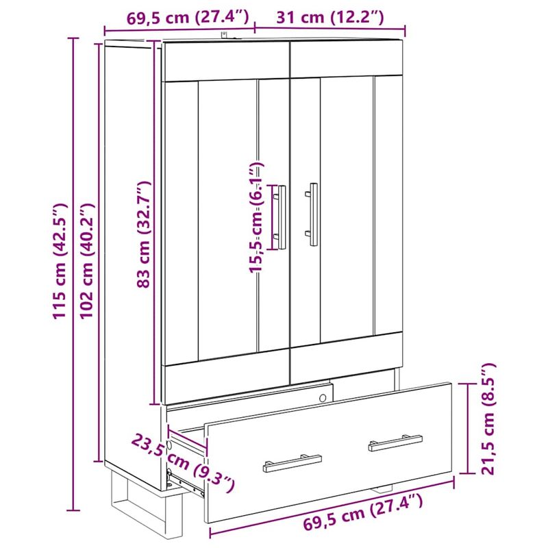 Casa si Gradina - Mobilier - Comode si corpuri - Comode - Bufet cu sertar Lemn Vechi 69,5 x 31 x 115 cm Lemn compozit - Infinity.ro