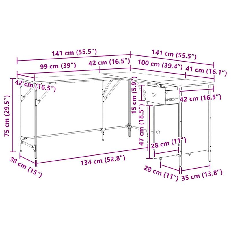 Casa si Gradina - Mobilier - Mese si birouri - Birouri - Birou Stejar Artizanal 141 x 141 x 75 cm Lemn compozit - Infinity.ro
