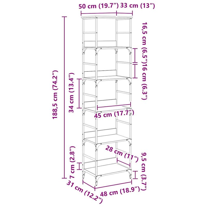 Casa si Gradina - Mobilier - Biblioteci si rafturi - Biblioteci - Raft pentru carti Lemn Vechi 50 x 33 x 188,5 cm Lemn compozit - Infinity.ro