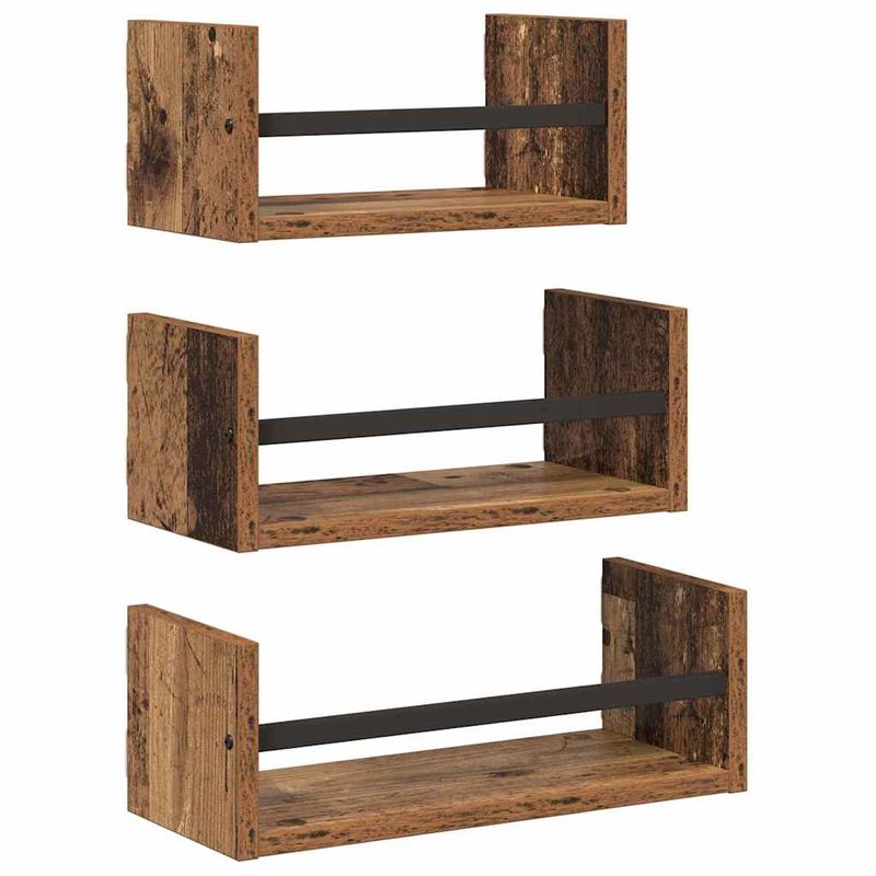 Casa si Gradina - Mobilier - Biblioteci si rafturi - Rafturi - Set rafturi de perete 3 pcs Lemn Vechi 40x16x14cm Lemn compozit - Infinity.ro