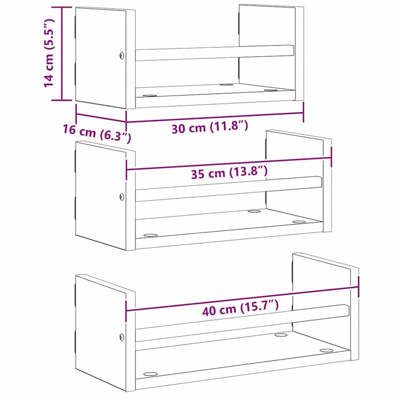 Casa si Gradina - Mobilier - Biblioteci si rafturi - Rafturi - Set rafturi de perete 3 pcs Lemn Vechi 40x16x14cm Lemn compozit - Infinity.ro