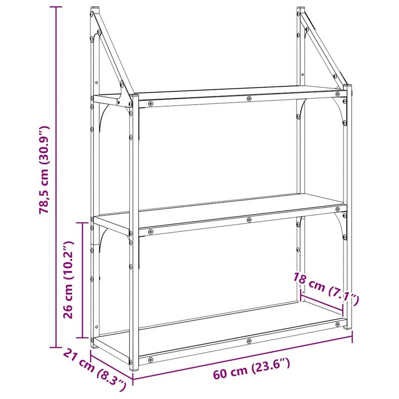 Casa si Gradina - Mobilier - Biblioteci si rafturi - Rafturi - Raft de perete Stejar Negru 60 x 21 x 78,5 cm Lemn compozit - Infinity.ro